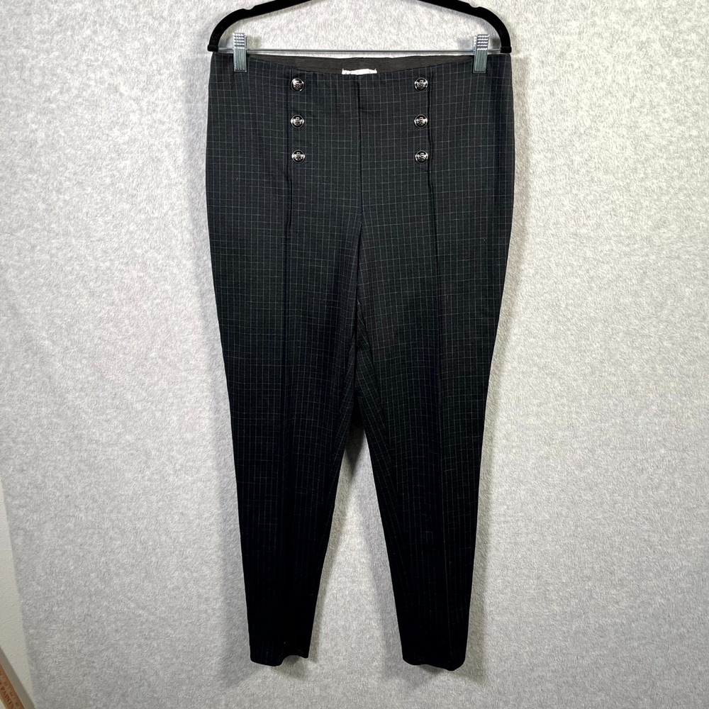 89th + Madison Dress Pants Womens Large Black Pleated Front Plaid Career Formal